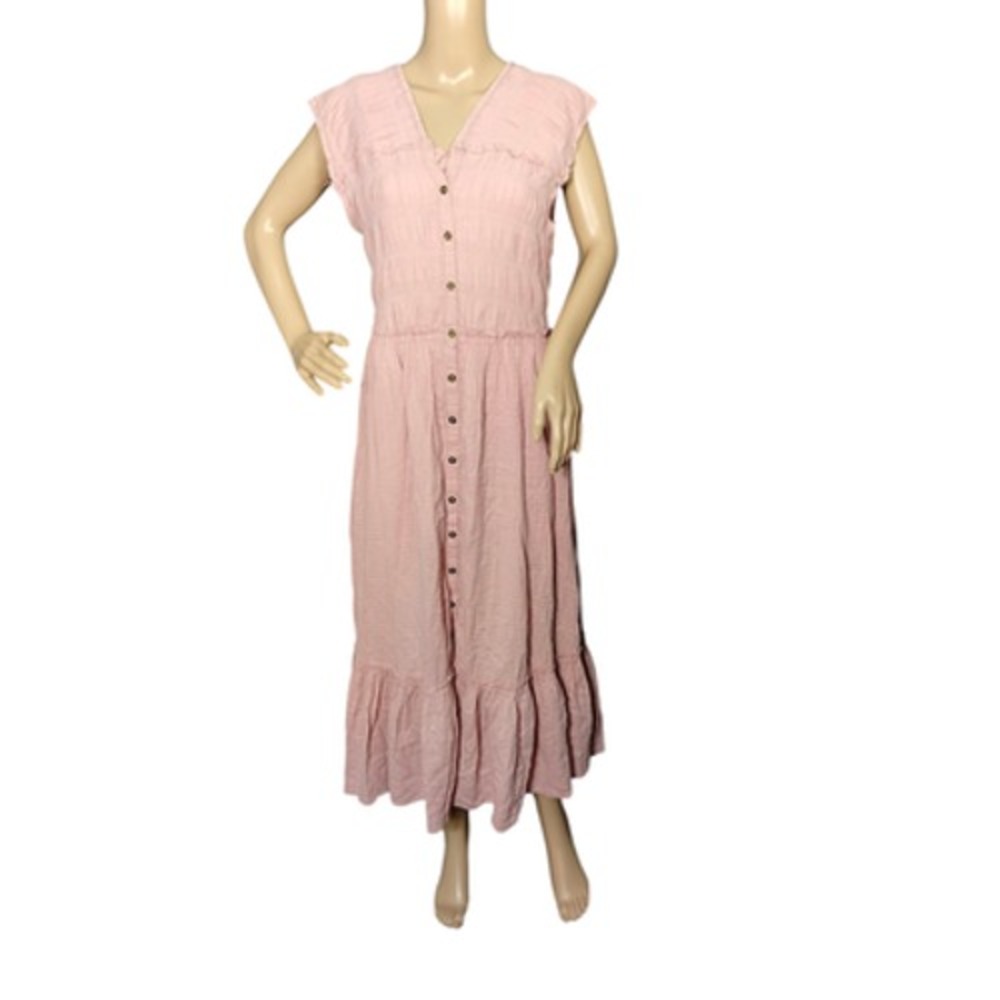 Free People Dress Womens Medium Pink Pale Mauve Button Front Maxi‎ Boho New